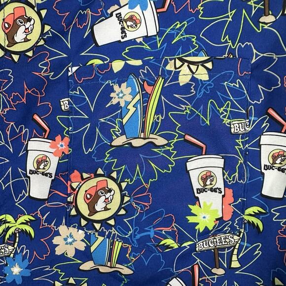 Bucees Hawaiian Tropical Camper Shirt Button Up Floral Blue Men’s Size S/M - Picture 2 of 6